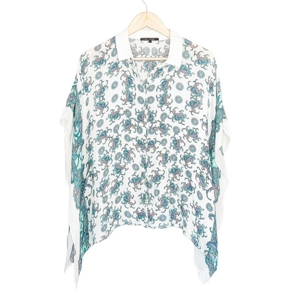 Kobi Halperin Paisley Collared Silk Poncho Blouse Ivory Multi - Picture 3 of 5